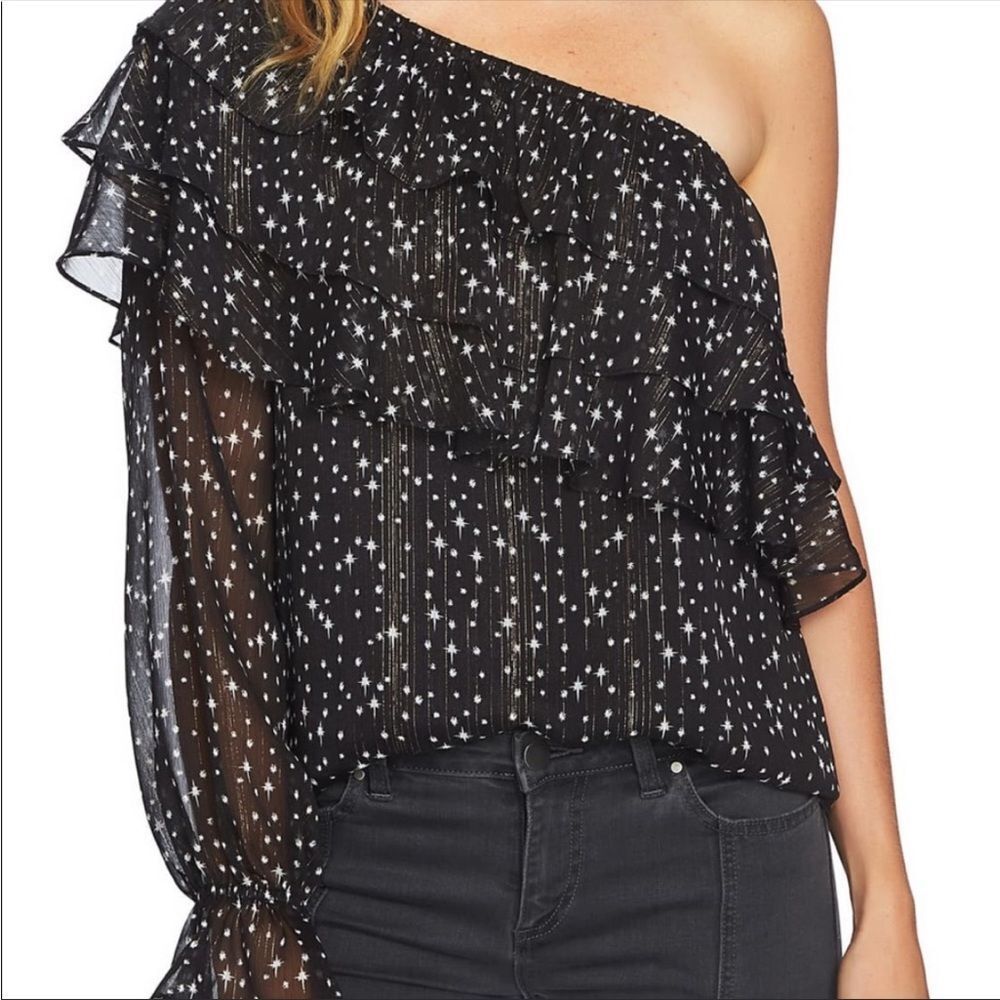 1 state black one shoulder long sleeve blouse